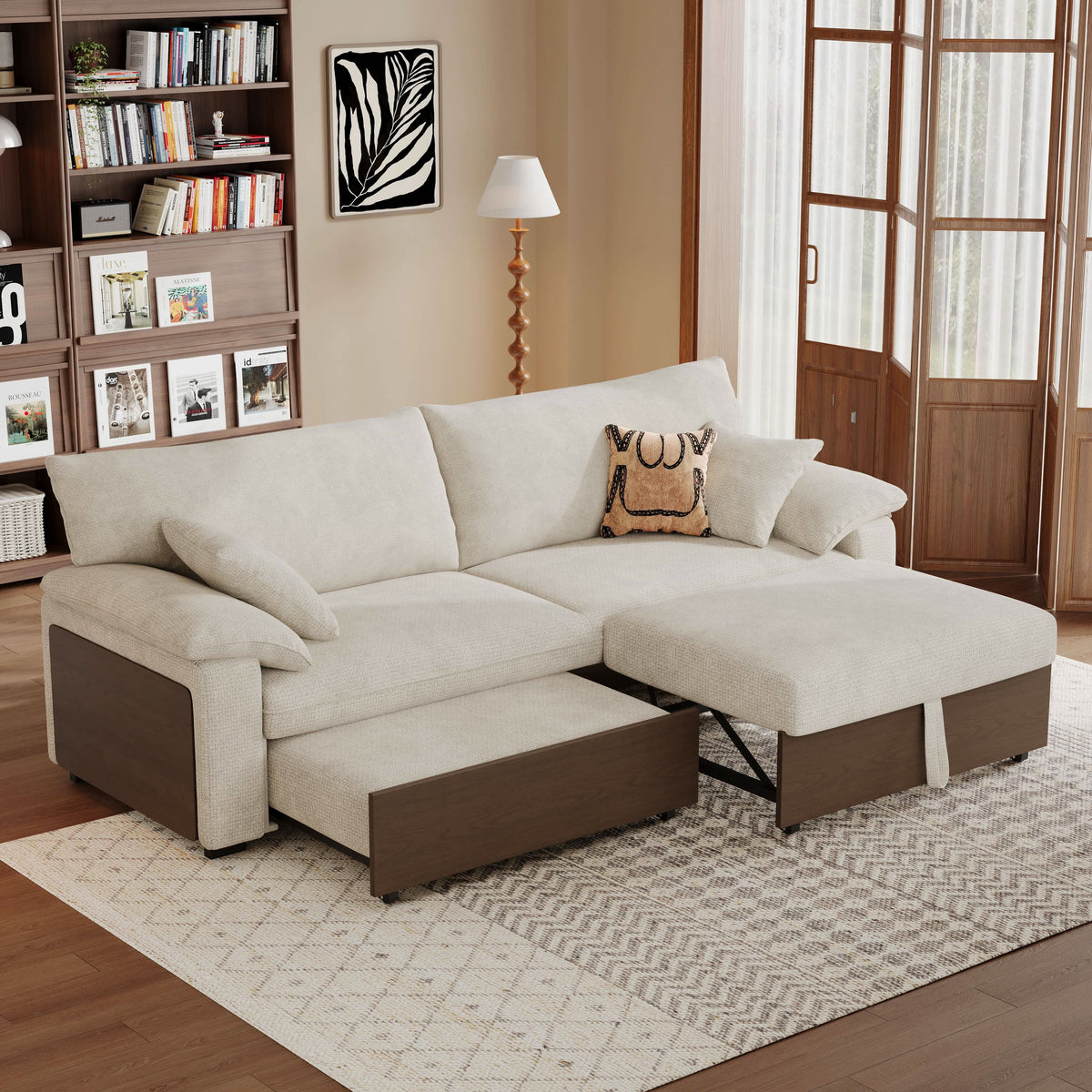 Cottonfy Luxurious Solid Wood Versatile 2-Seater Pull Out Sofa Bed