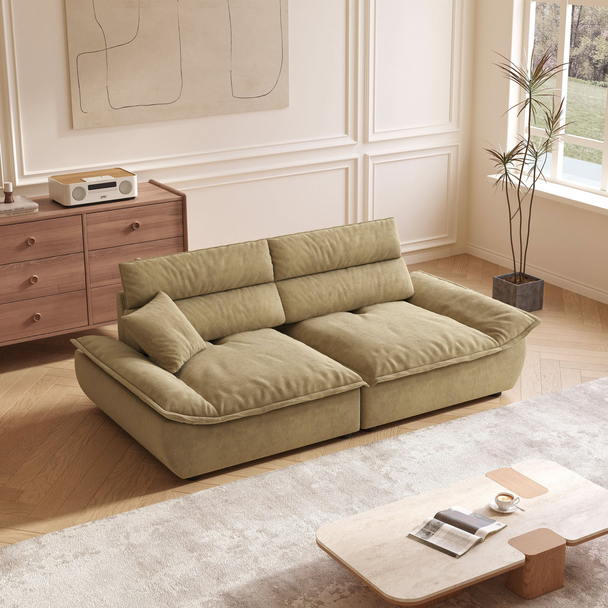 Cottonfy Adjustable Backrest Sailboat  Corduroy Sofa Green