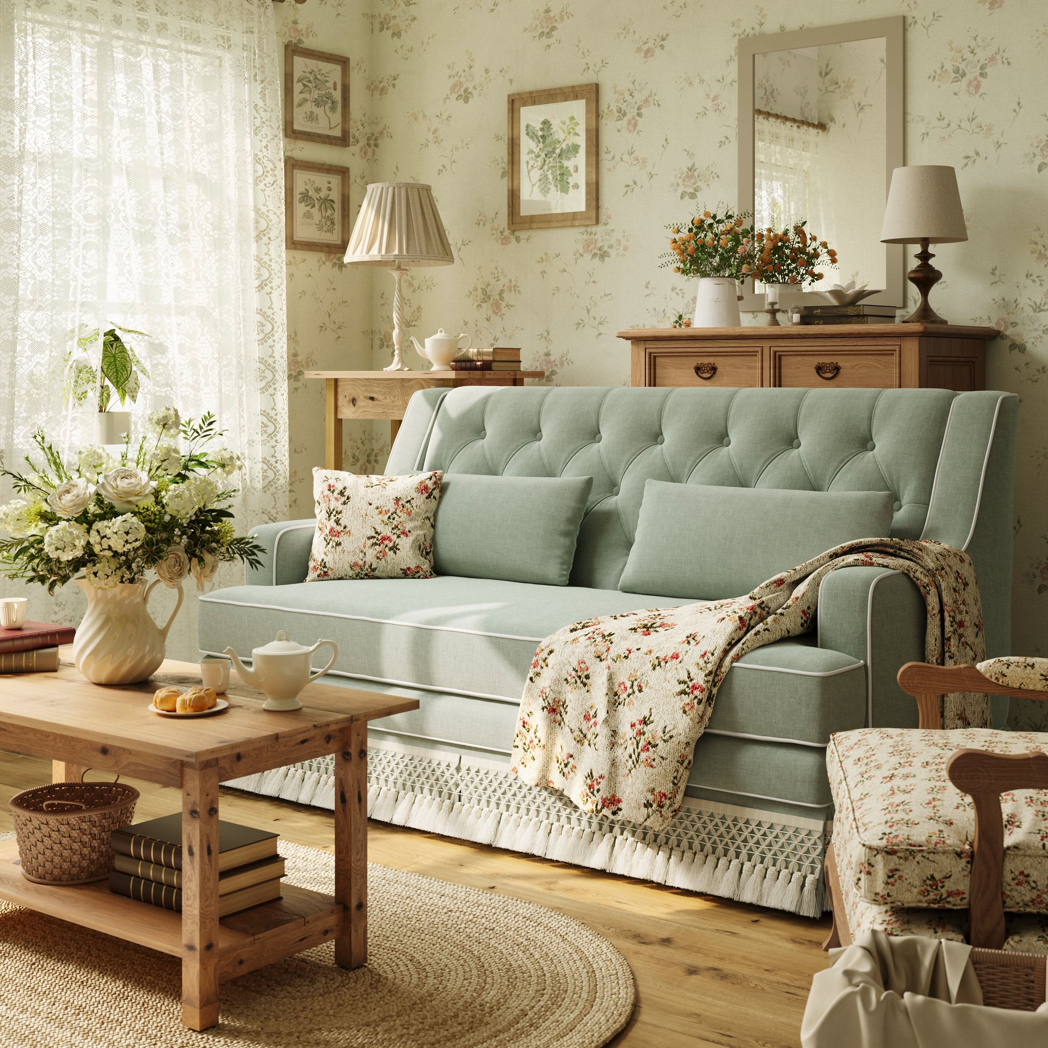 Cottonfy Fringe Skirt Sofa Velvet Linen Comfort Relaxed Living