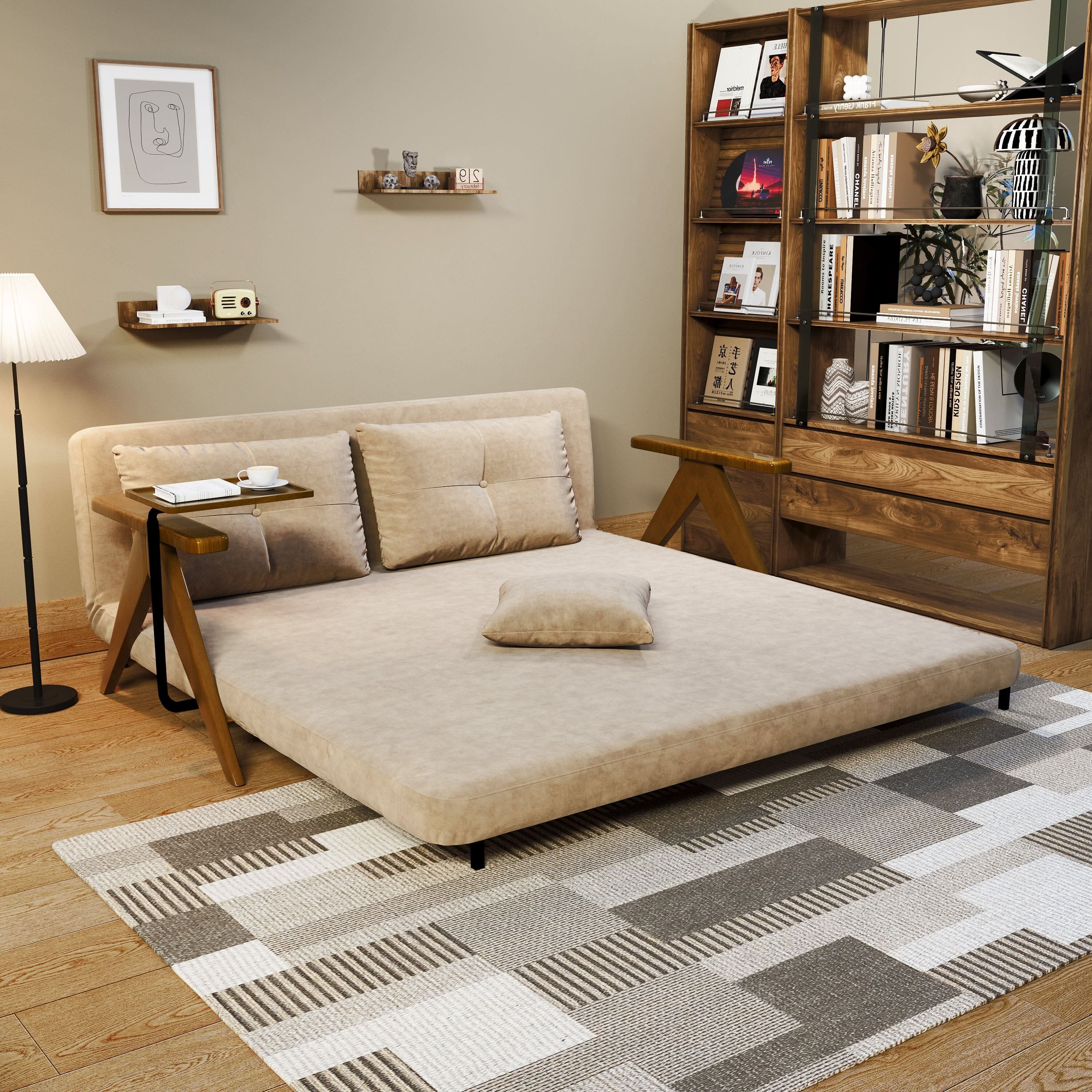 Cottonfy Foldable Matte Fabric Solid Wood 3 Mode Sofa Bed