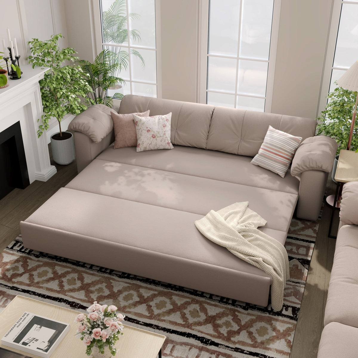 Cottonfy Multifunctional Sleeper 3 Seater Sofa Bed with Storage Space