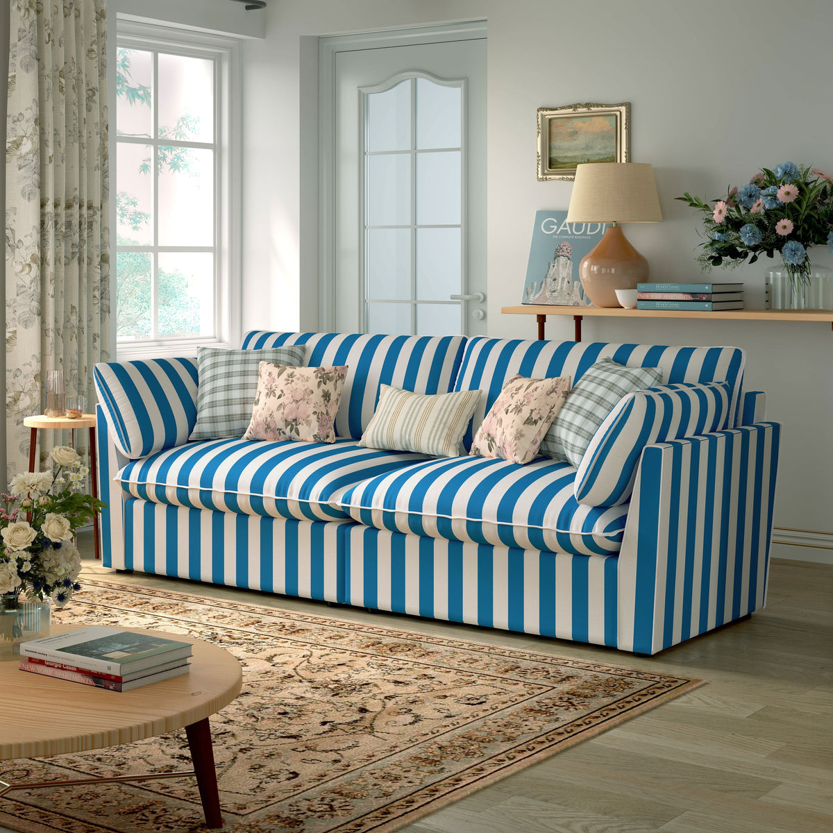 Cottonfy Retro Striped Fabric Handmade Sofa