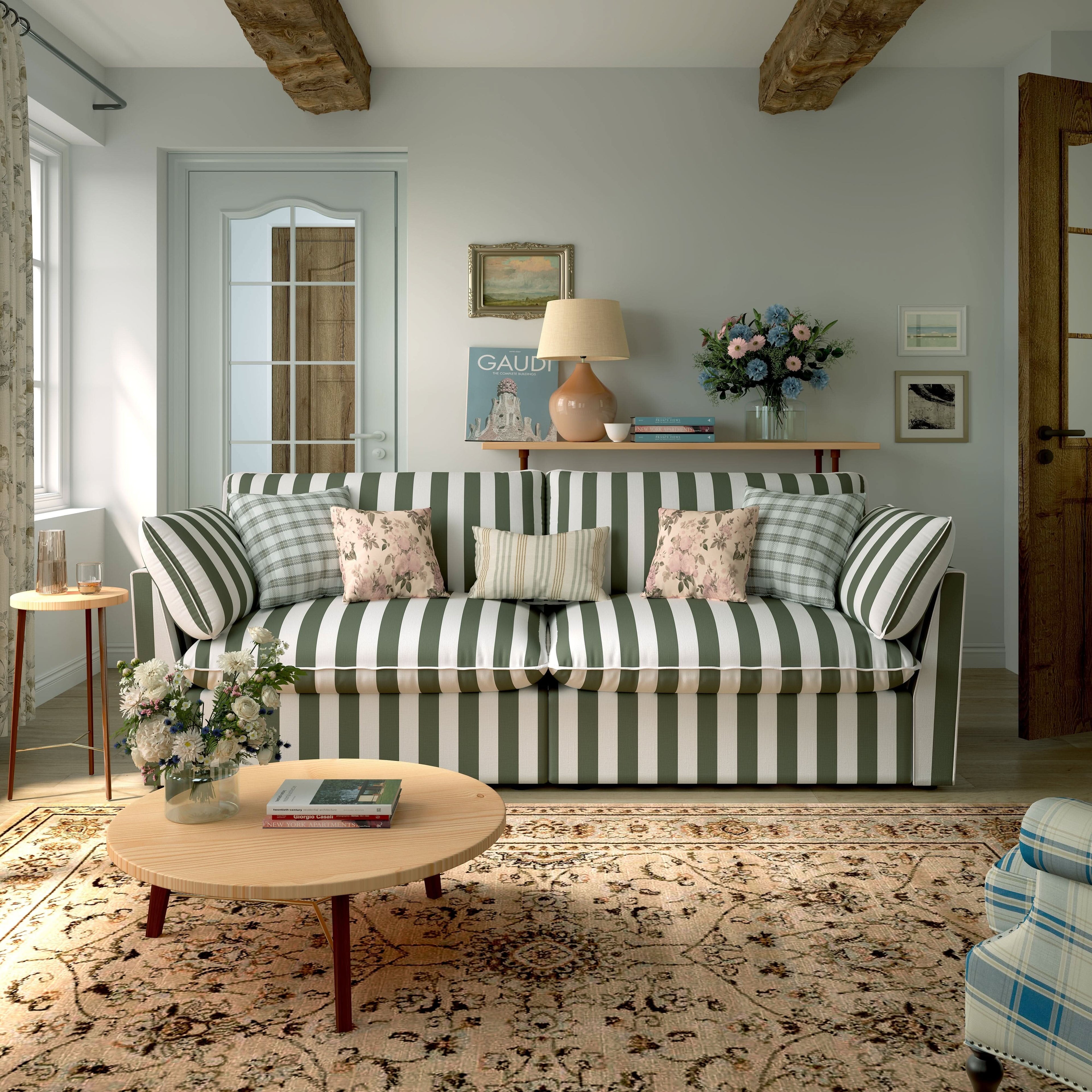 Cottonfy Retro Striped Fabric Handmade Sofa