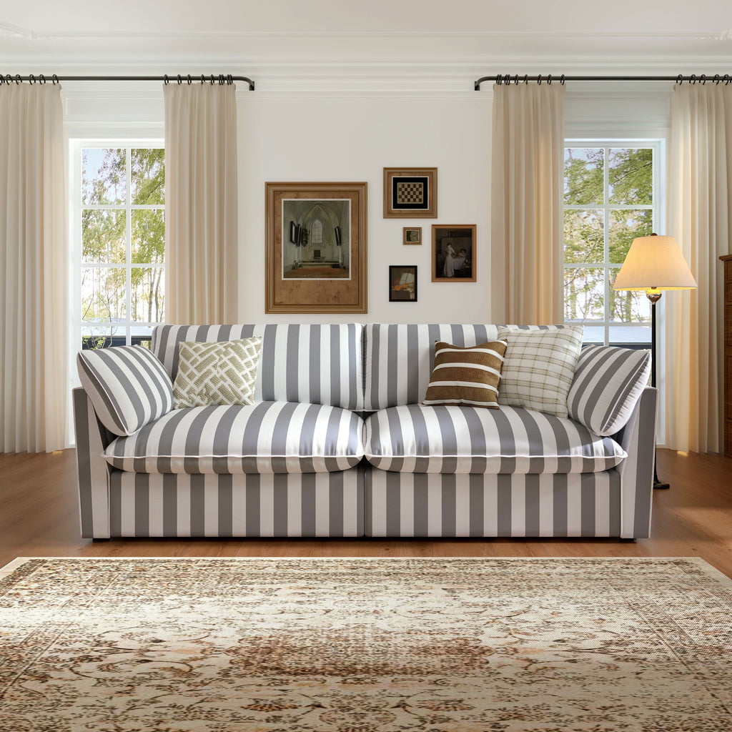 Cottonfy Retro Striped Fabric Handmade Sofa