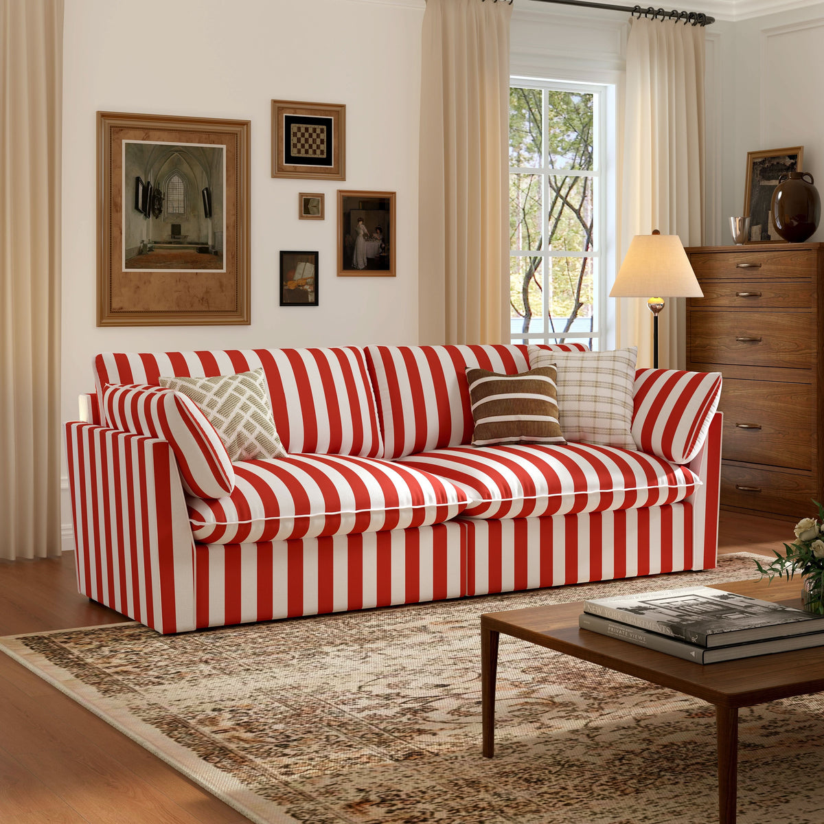Cottonfy Retro Striped Fabric Handmade Sofa
