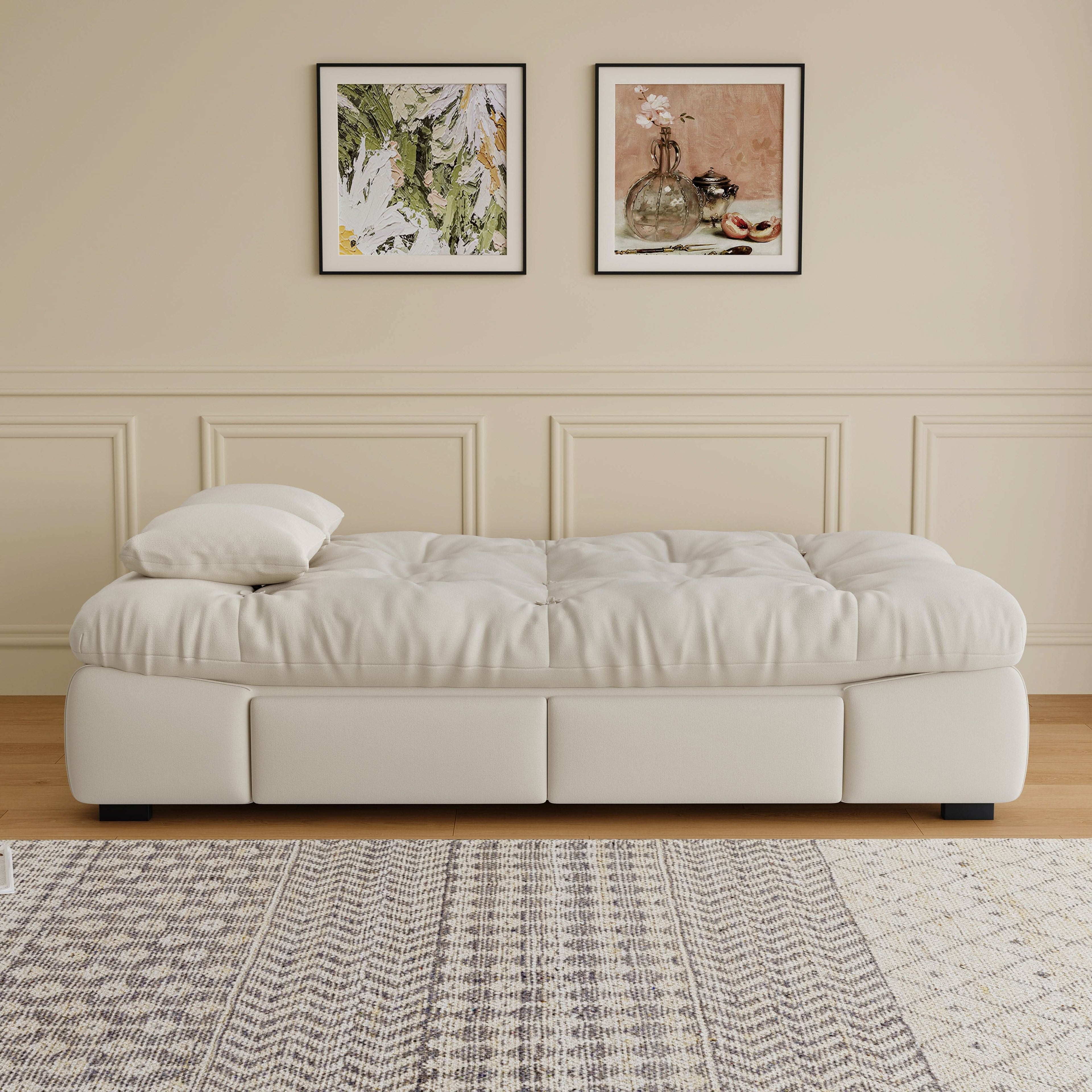 Cottonfy Upgrade Cream Cloud Double Folding Sofa Bed with Storage
