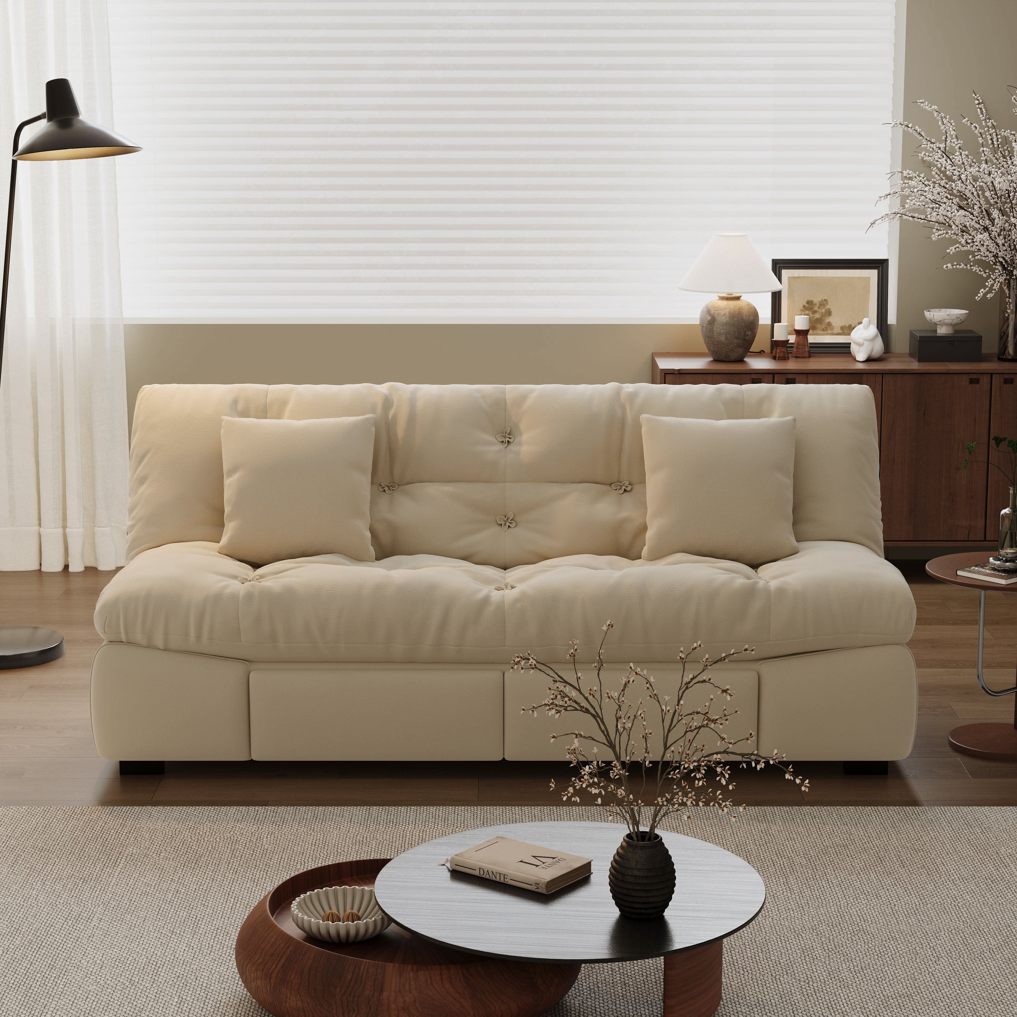 Cottonfy Upgrade Cream Cloud Double Folding Sofa Bed with Storage