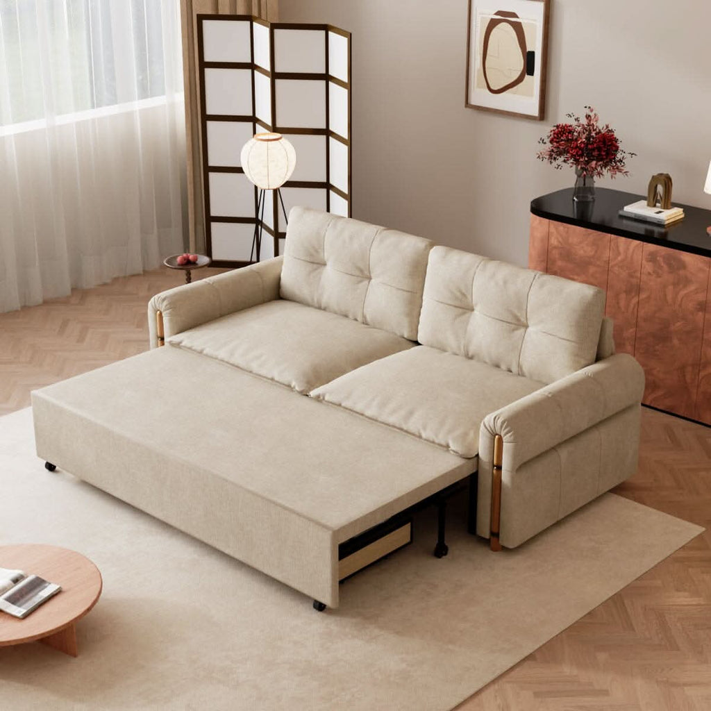 Cottonfy Vintage Pet Friendly Bamboo Design Sofa Bed with Storage