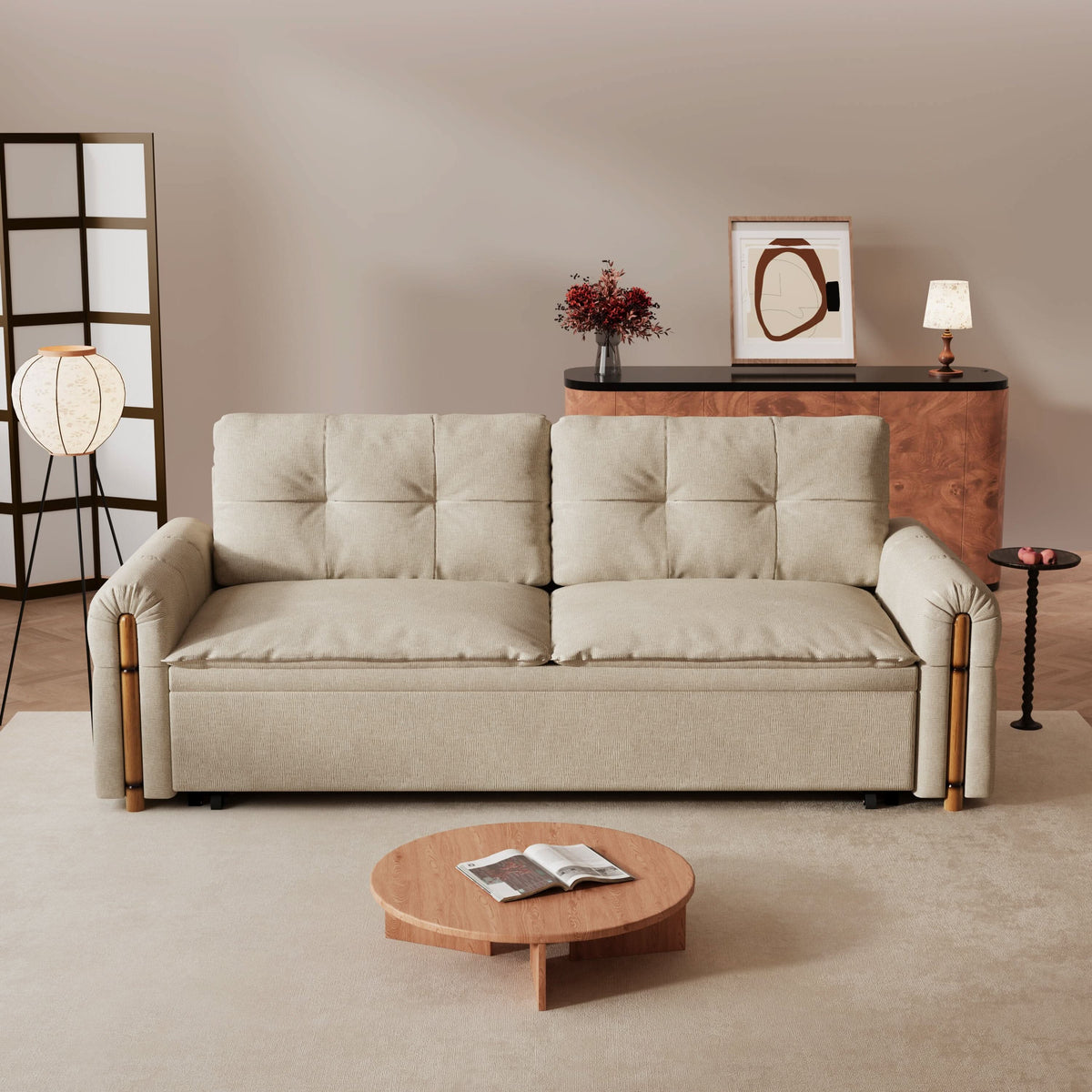 Cottonfy Vintage Pet Friendly Bamboo Design Sofa Bed with Storage