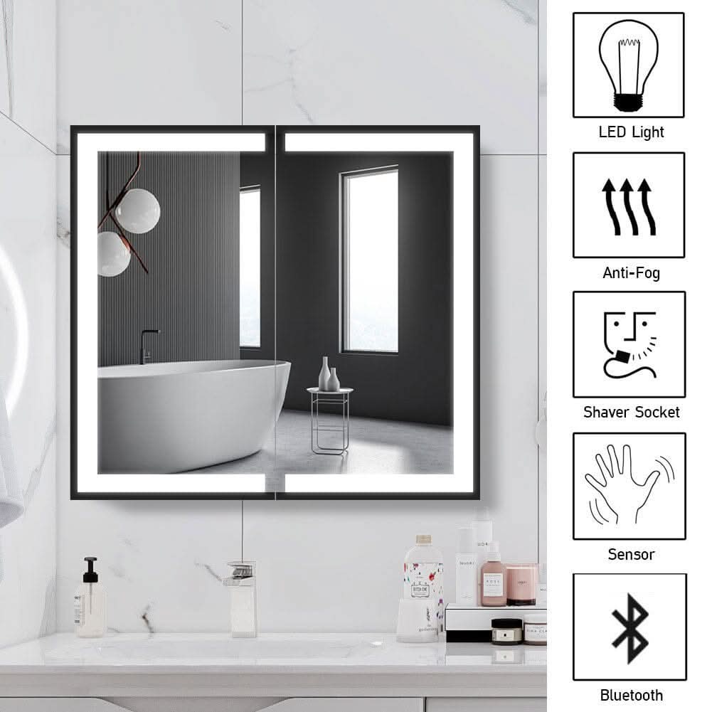 65*60cm LED Mirror Cabinet with Bluetooth Double Door