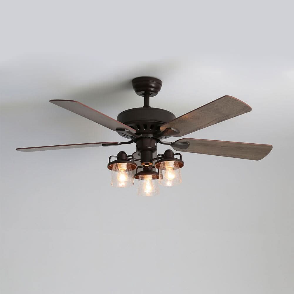52 Inch Wooden Ceiling Fan with 3 Head Lights and Remote