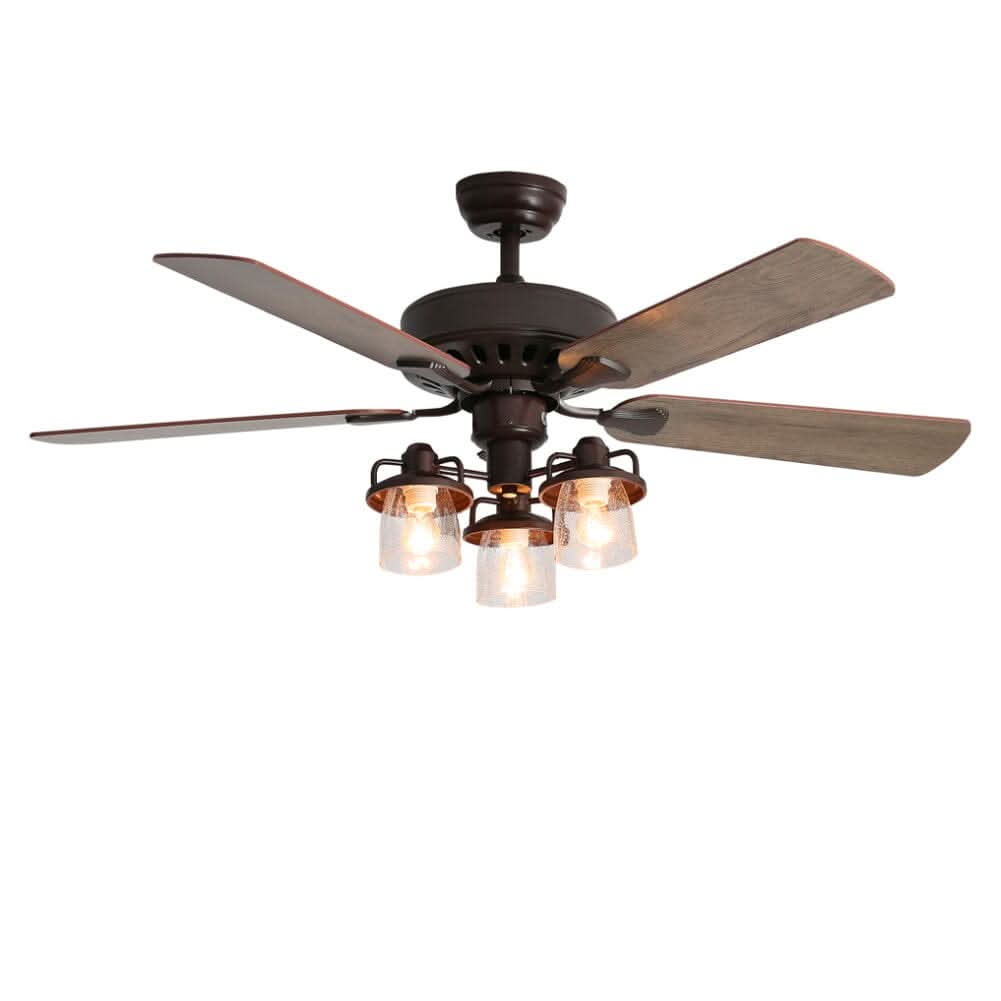 52 Inch Wooden Ceiling Fan with 3 Head Lights and Remote
