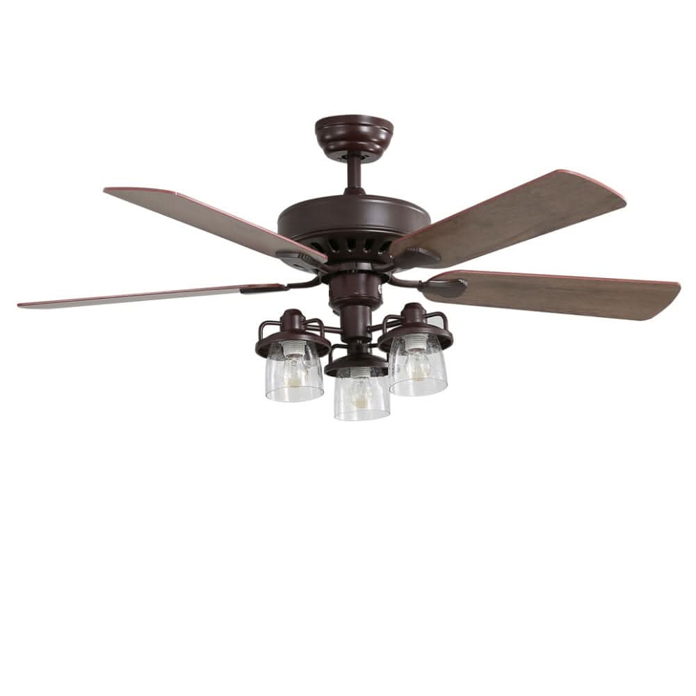 52 Inch Wooden Ceiling Fan with 3 Head Lights and Remote