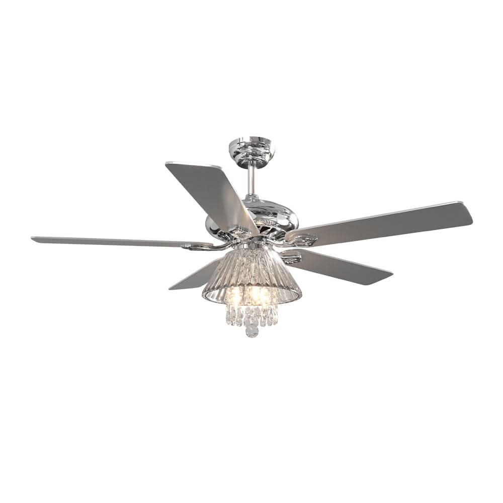 52Inch Silver Ceiling Fan with Light Crystal Droplets Chandelier