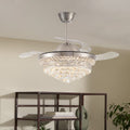 42 Inch Ceiling Fan with LED Light Crystal Chandelier Dimmable