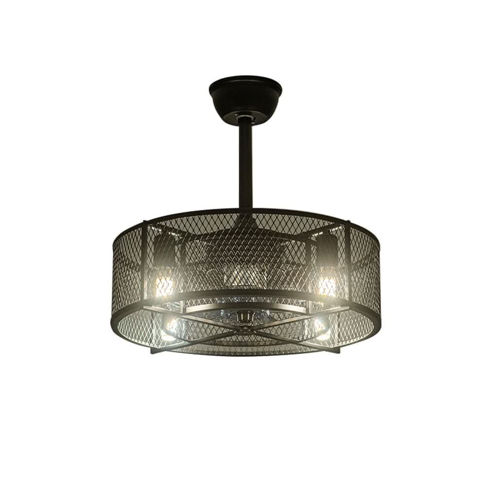 Black Ceiling Fan with 30W Light Wind Pendant with Metal Mesh Cage