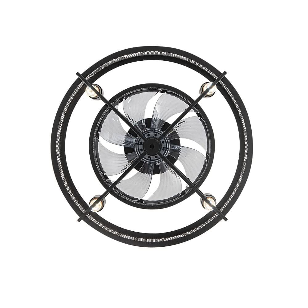 Black Ceiling Fan with 30W Light Wind Pendant with Metal Mesh Cage
