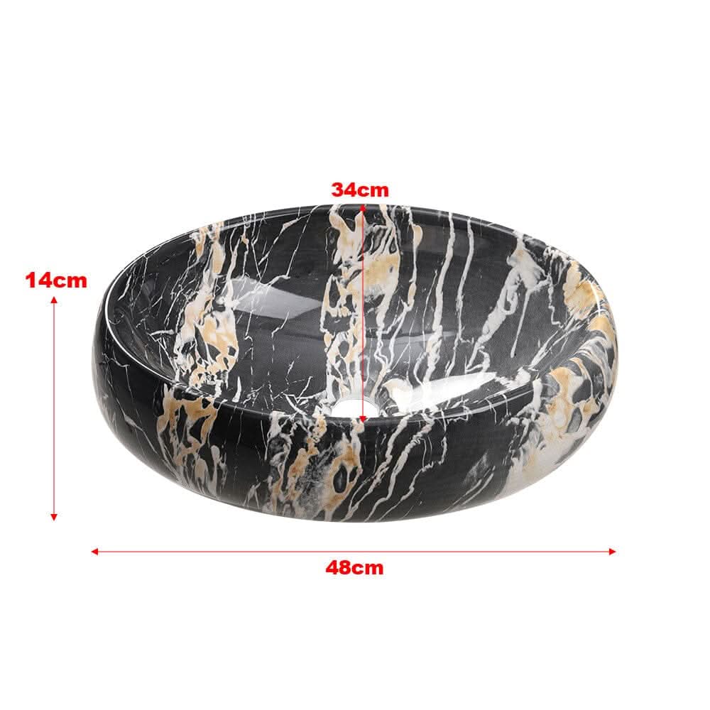 48cm W Ceramics Bathroom Sink Oval Vessel Sink with Drain Stopper
