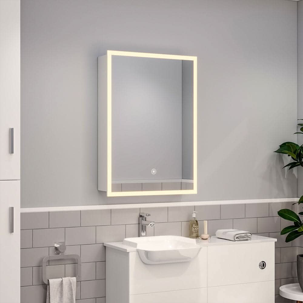 70cm Height Modern Rectangular LED Bathroom Mirror with Wall Mount Cabinet