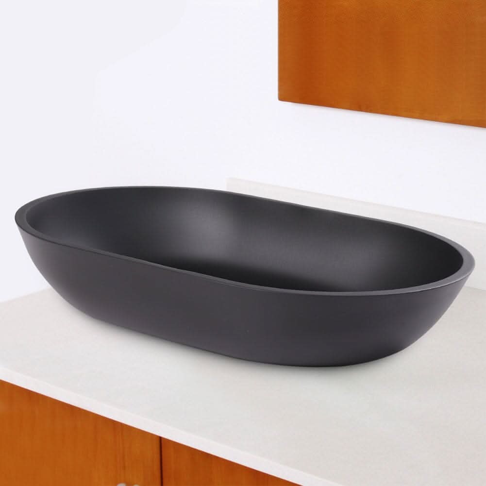 Oval Black Ceramic Vessel Bathroom Sink Drain Set
