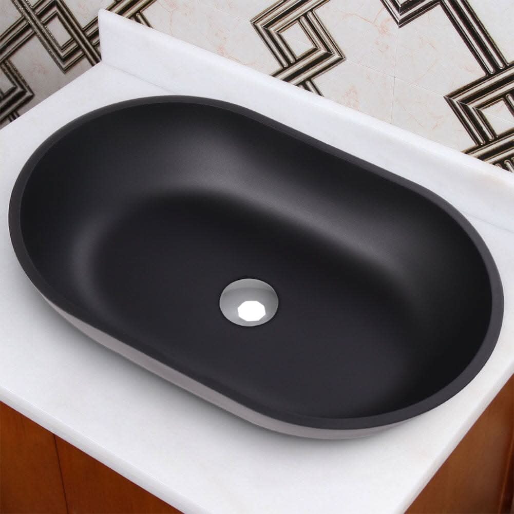 Oval Black Ceramic Vessel Bathroom Sink Drain Set