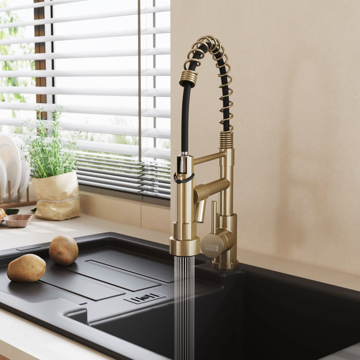 Stainless Steel Kitchen Faucet with Pull Down Spring Spout and Pot Filler