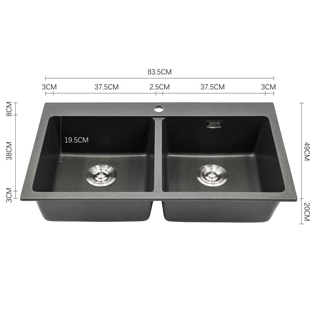 Quartz Undermount Kitchen Sink Double Bowl Black