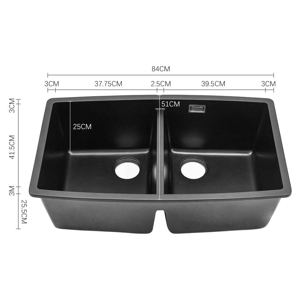 Black High-quality Equal Double Bowl Undermount Kitchen Sink