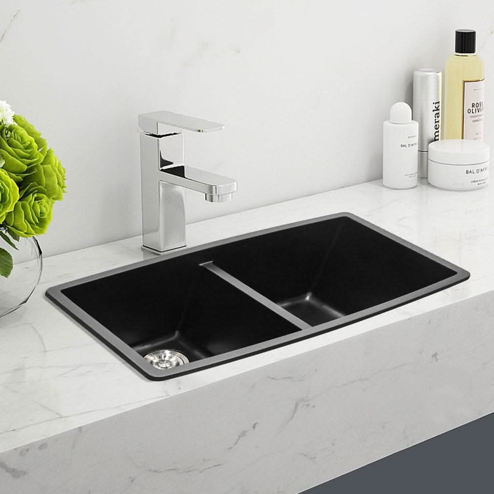 Black High-quality Equal Double Bowl Undermount Kitchen Sink