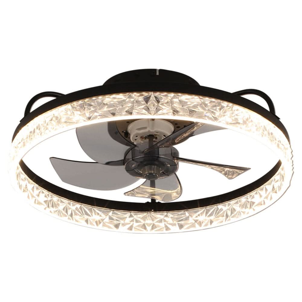 48cm Modern Black Round Crystal Ceiling Fan with Light
