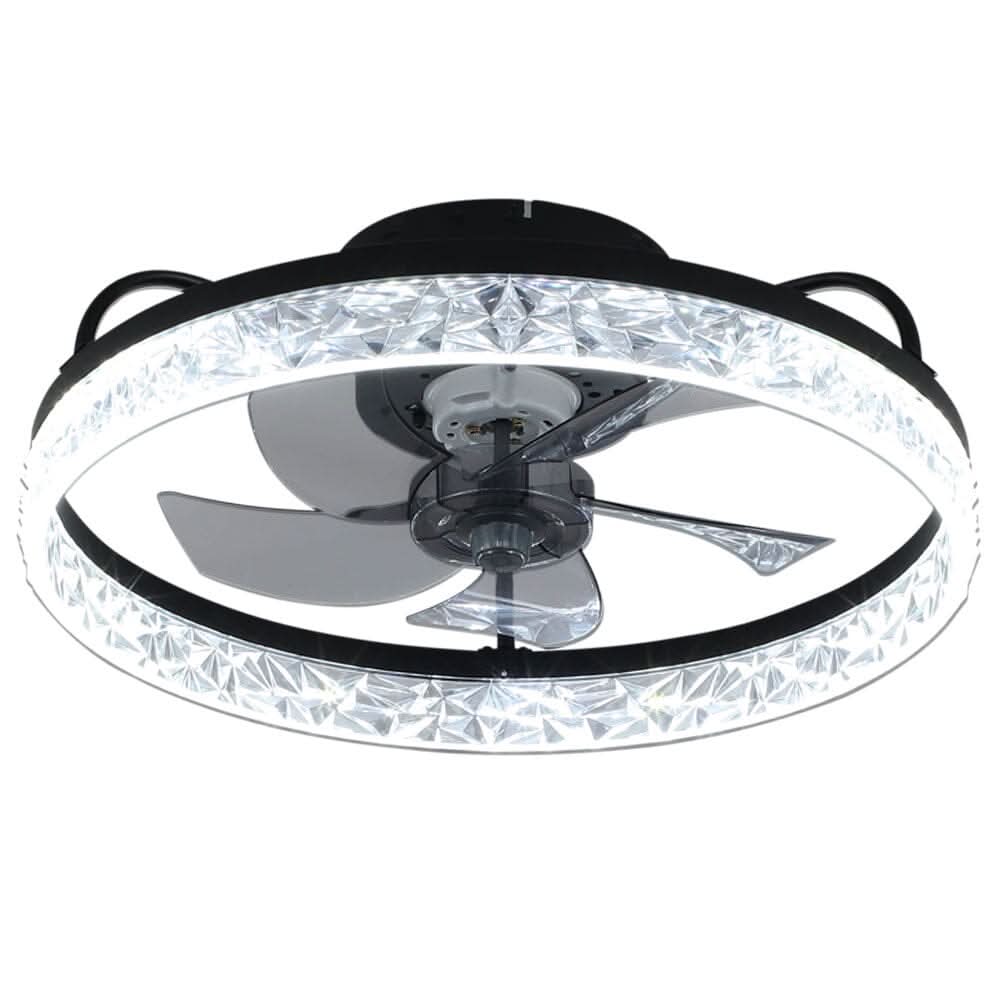 48cm Modern Black Round Crystal Ceiling Fan with Light