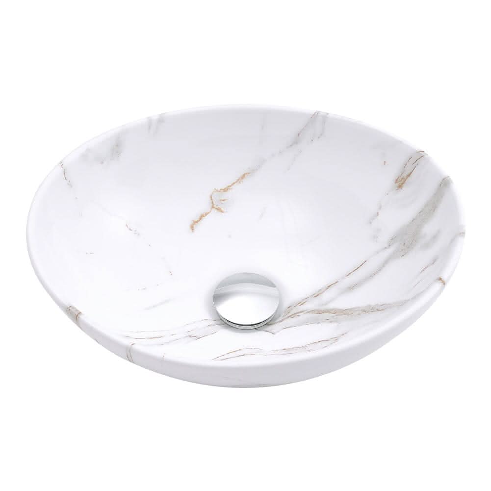 41.5cm W x 13.5cm D White Oval Marble Vessel Bathroom Sink