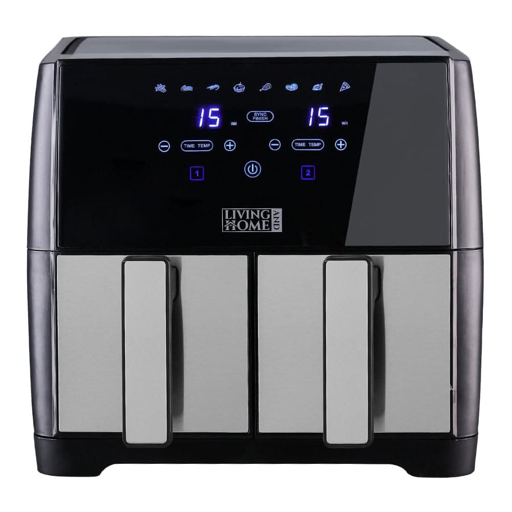 8L Black Touch Screen Air Fryer with Dual Basket