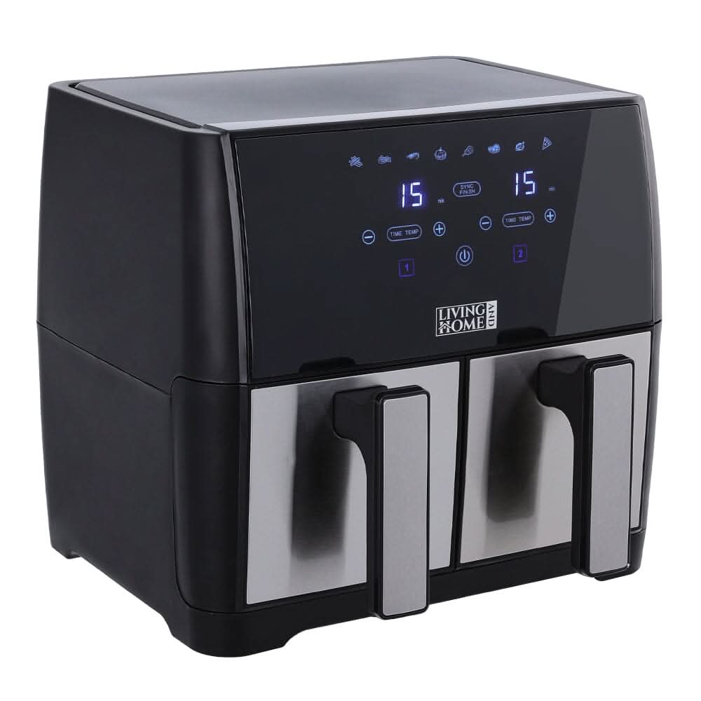 8L Black Touch Screen Air Fryer with Dual Basket