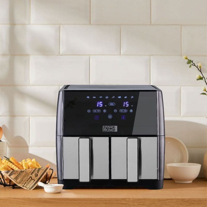 8L Black Touch Screen Air Fryer with Dual Basket