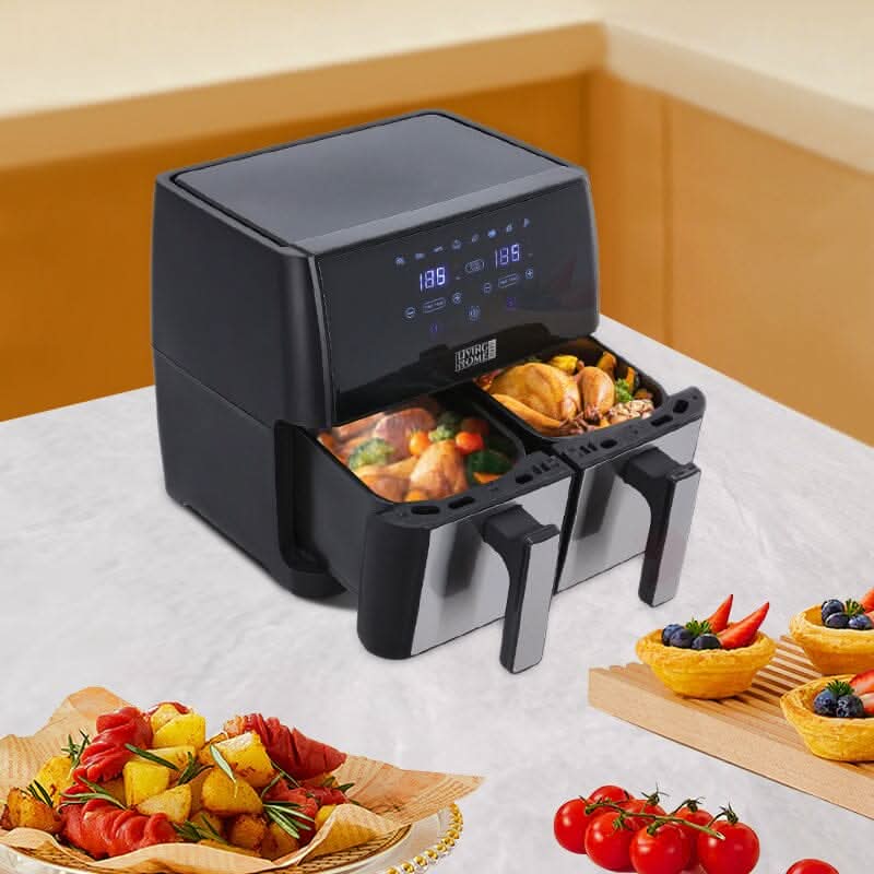 8L Black Touch Screen Air Fryer with Dual Basket