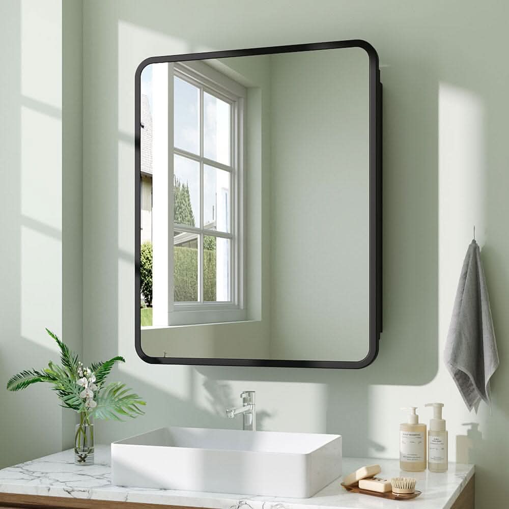 Surface Mount Rectangular Bathroom Storage Mirror Cabinet with Round Corner, DM0920