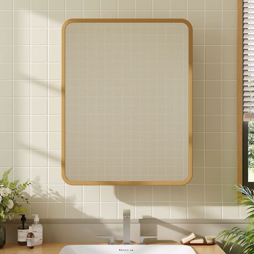 Surface Mount Rectangular Bathroom Storage Mirror Cabinet with Round Corner, DM0921