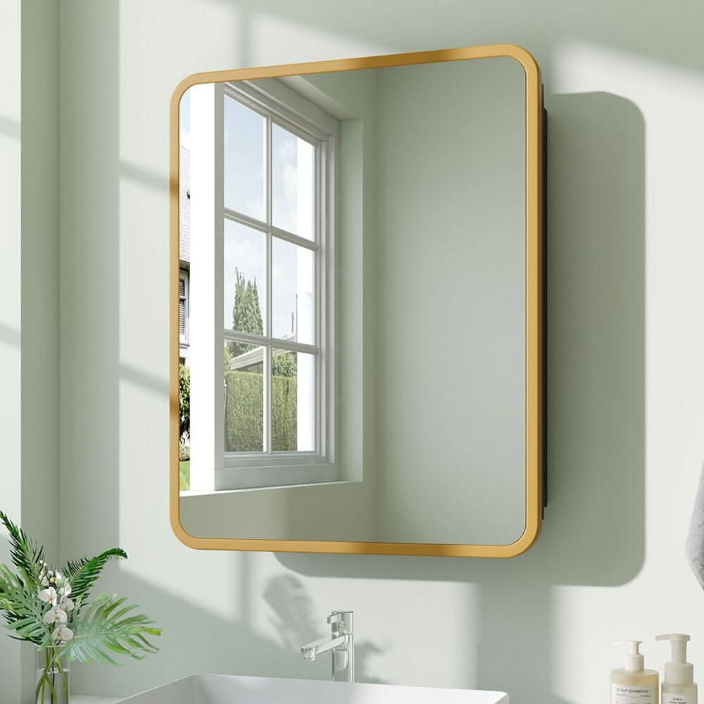 Surface Mount Rectangular Bathroom Storage Mirror Cabinet with Round Corner, DM0921