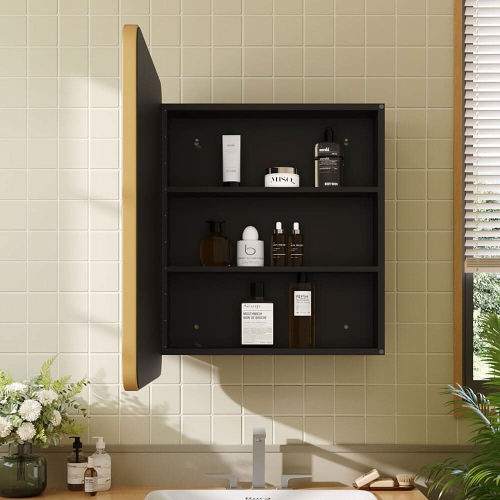 Surface Mount Rectangular Bathroom Storage Mirror Cabinet with Round Corner