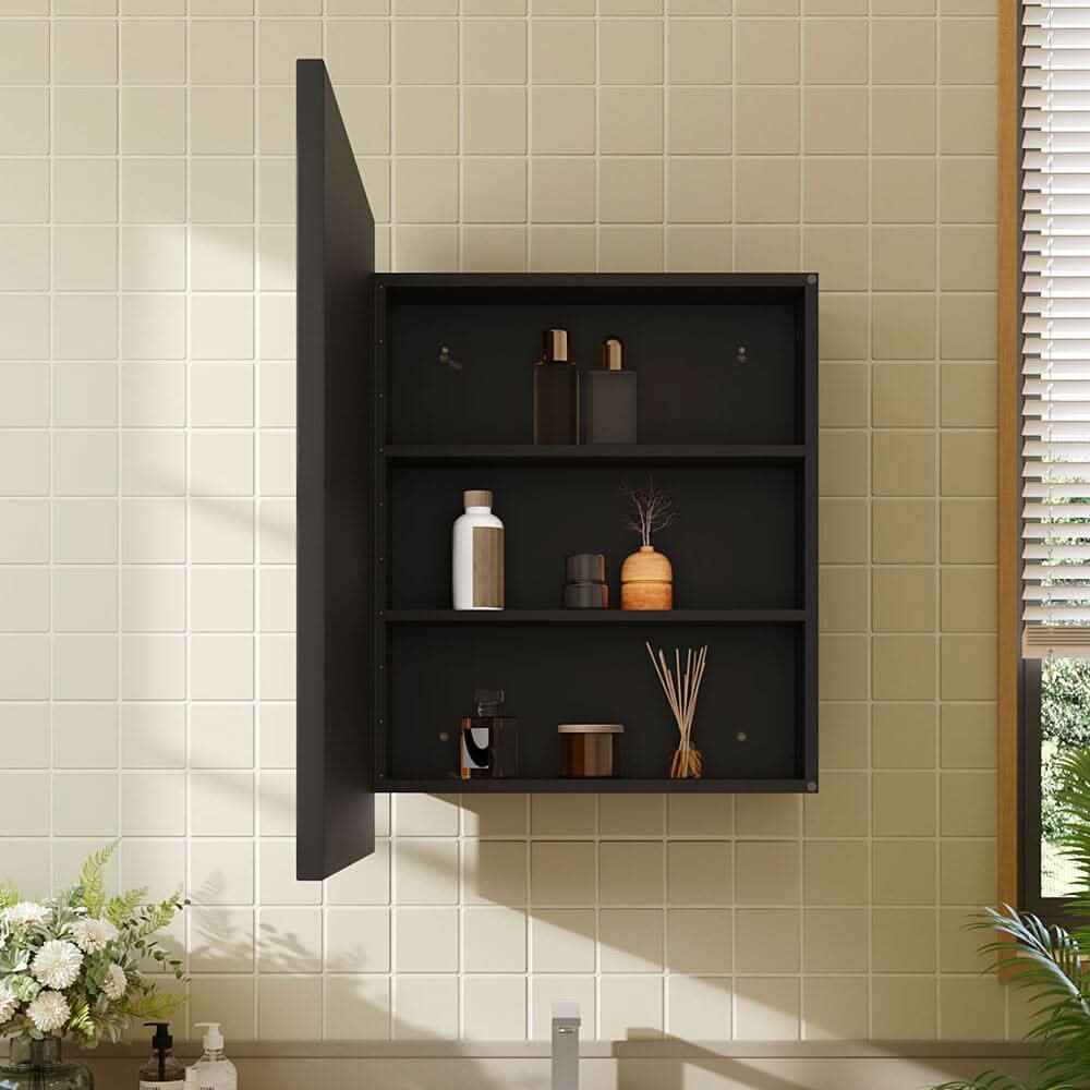 Black Wall-Mount Rectangular Bathroom Storage Mirror Cabinet, DM0923