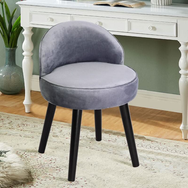 Modern Velvet Dressing Table Stool with Solid Wood Legs