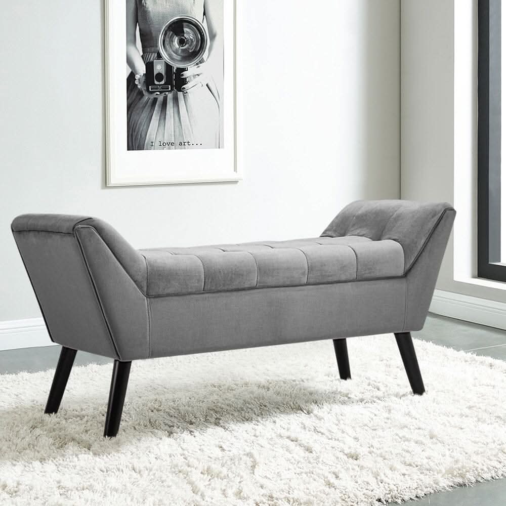 Tufted Velvet Buttoned Bench with Raised Arms