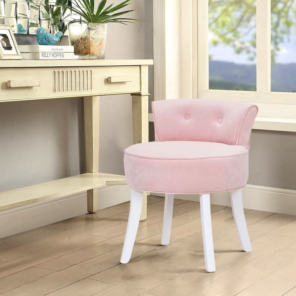 Upholstered Velvet Vanity Dressing Table Stool with Low Backrest