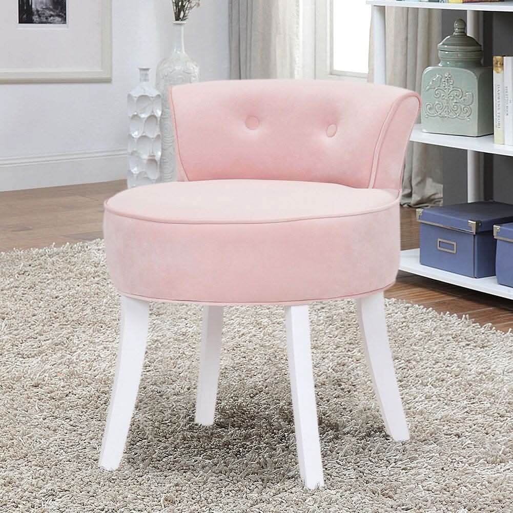 Upholstered Velvet Vanity Dressing Table Stool with Low Backrest