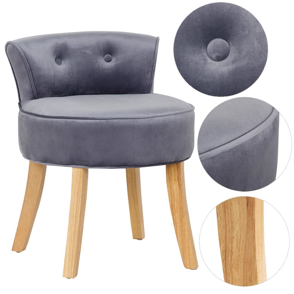 Upholstered Velvet Vanity Dressing Table Stool with Low Backrest