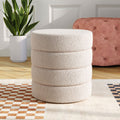 Layered Round Ottoman Teddy Fabric White