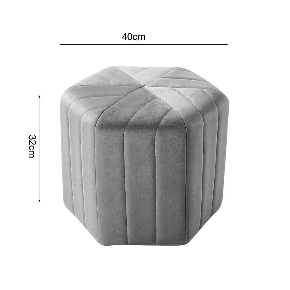 40cm Wide Hexagon Shape Velvet Footstool Striped Ottoman 25D Sponge Footrest