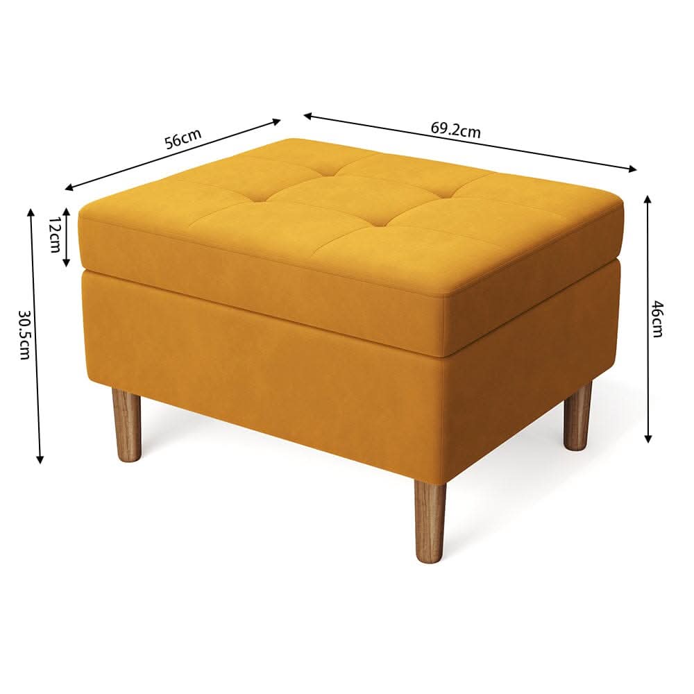 Yellow Velvet Storage Ottoman with Tufted Top