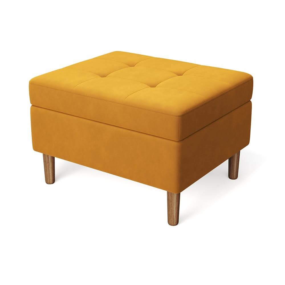 Yellow Velvet Storage Ottoman with Tufted Top